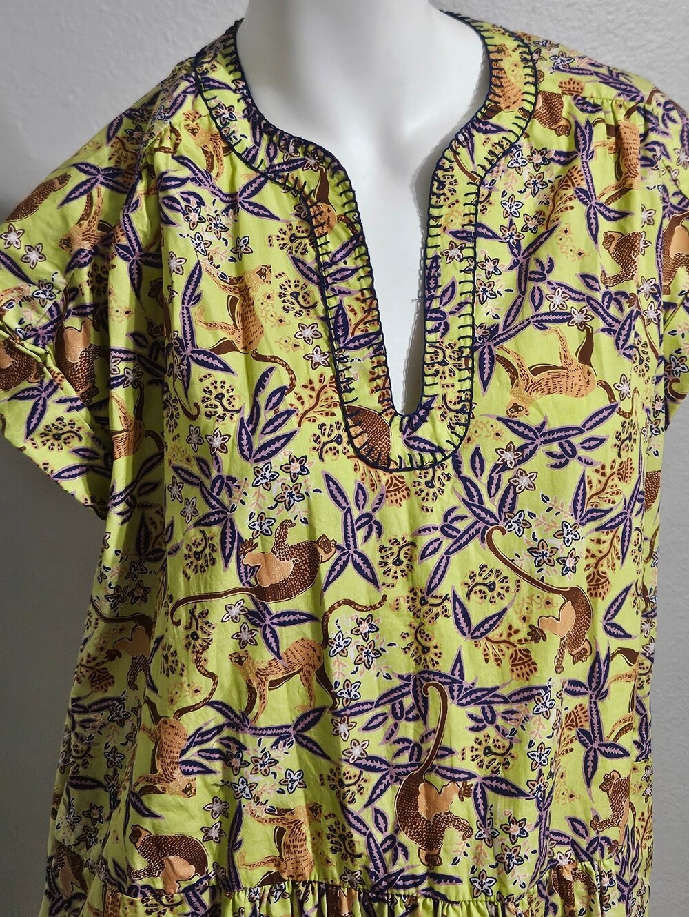 Saloni Ashley Mini Dress Citrus Monkey Print Poplin Size US 6 - Picture 3 of 9